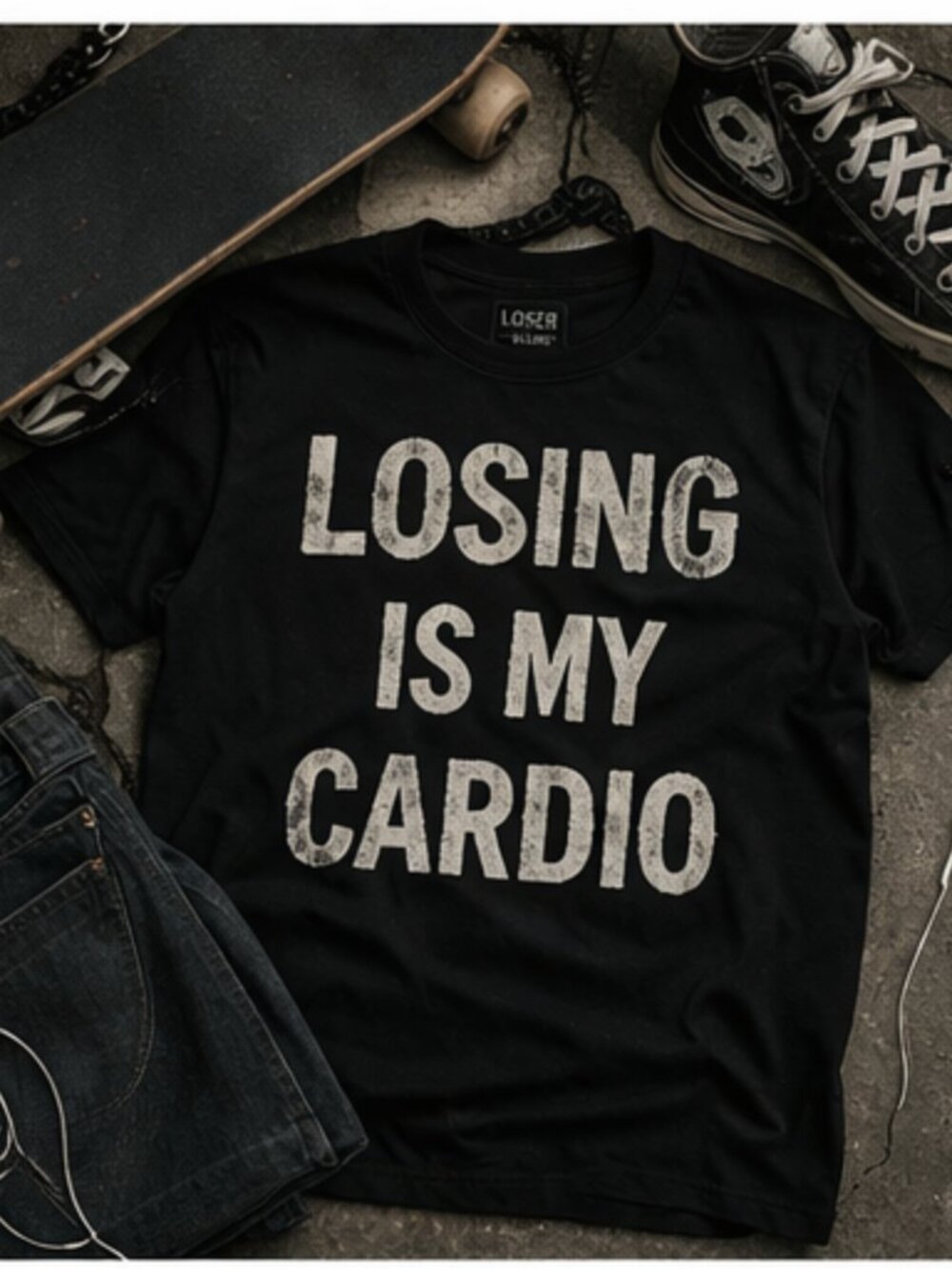 Loser Wear “Losing Is My Cardio” Graphic Tee – Black Streetwear Shirt